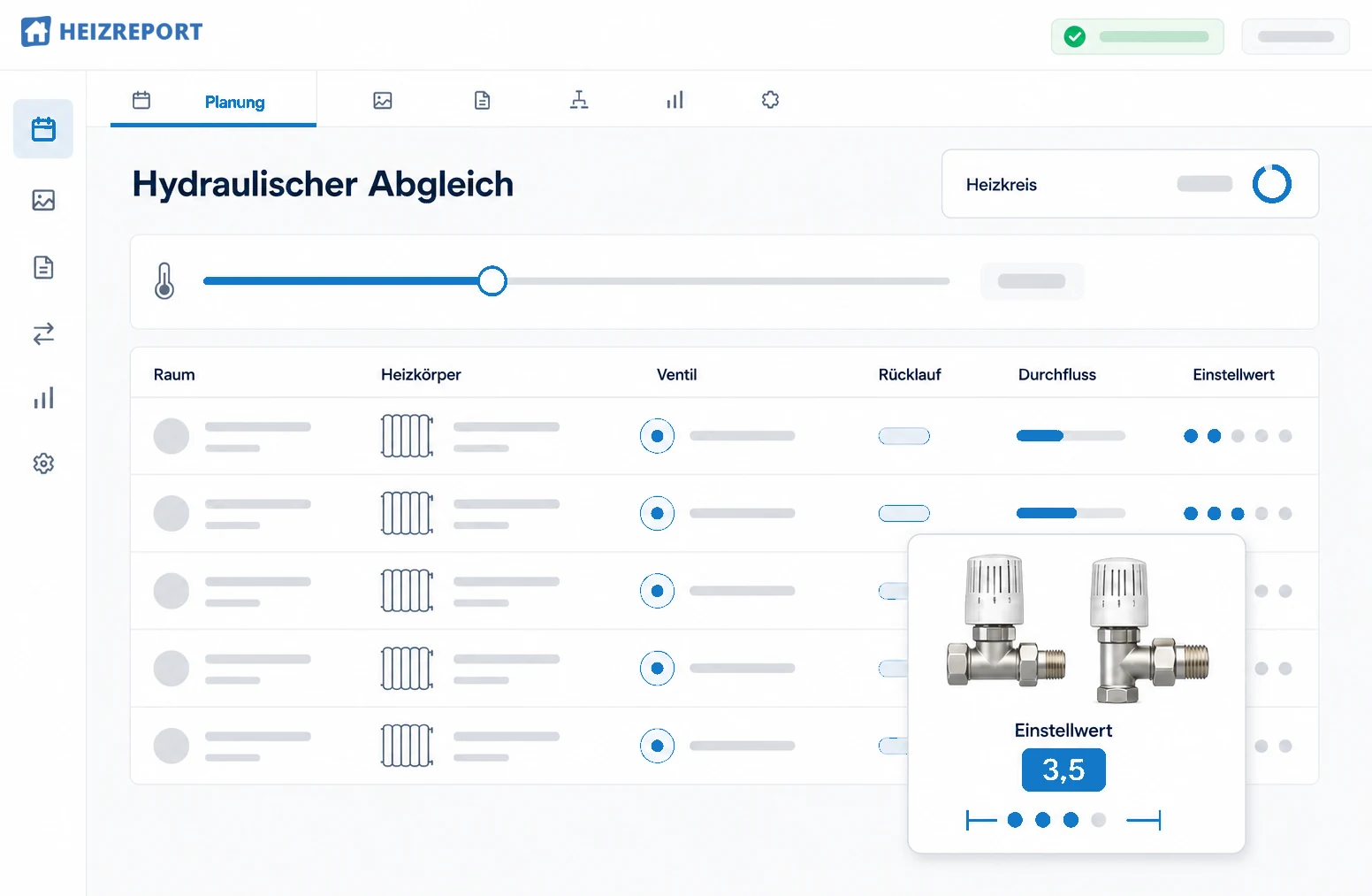 Schematische Heizreport-Ansicht für den hydraulischen Abgleich